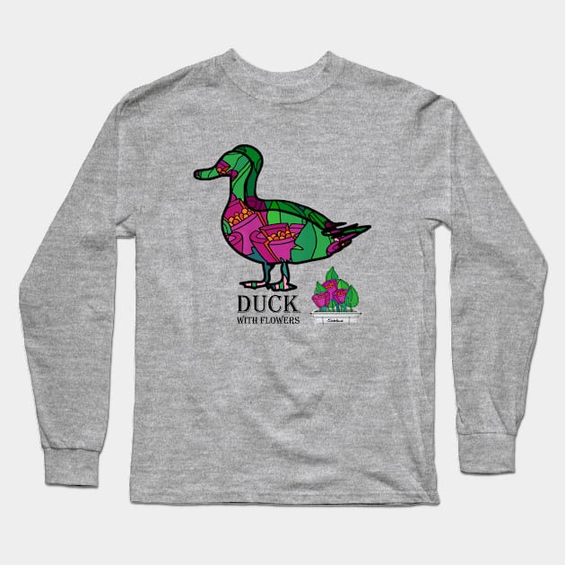 Duck With Flowers Long Sleeve T-Shirt by StefanStettner